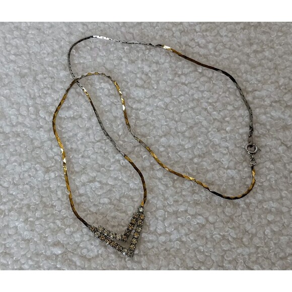 Vintage Dainty Silvertone Rhinestone Arrow Mangalsutra Necklace 16 in - Picture 4 of 8